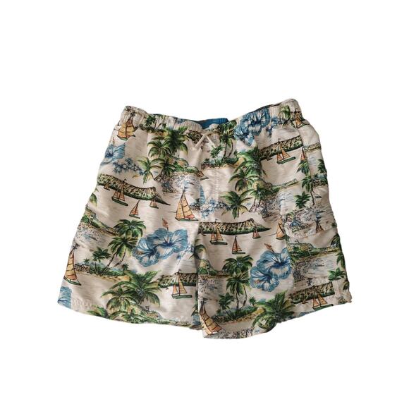 Croft and Barrow Swimsuit trunk shorts lined Palms & Sailboat Cargo Size XL - Picture 1 of 5